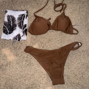 Chocolate Brown Triangle Bikini with Side Ties and Smooth Finish